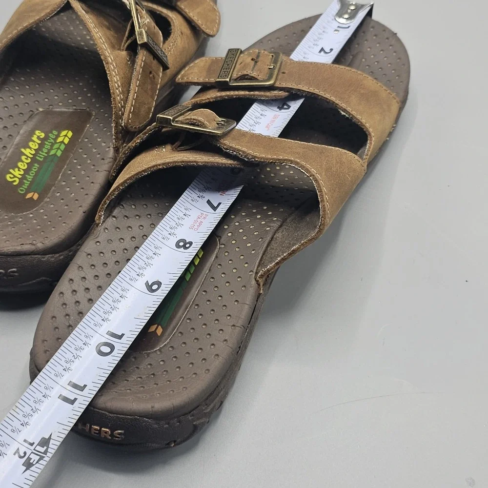 Skechers Leather Sandals Slide Strap Buckles Outdoor Lifestyle Women's 12